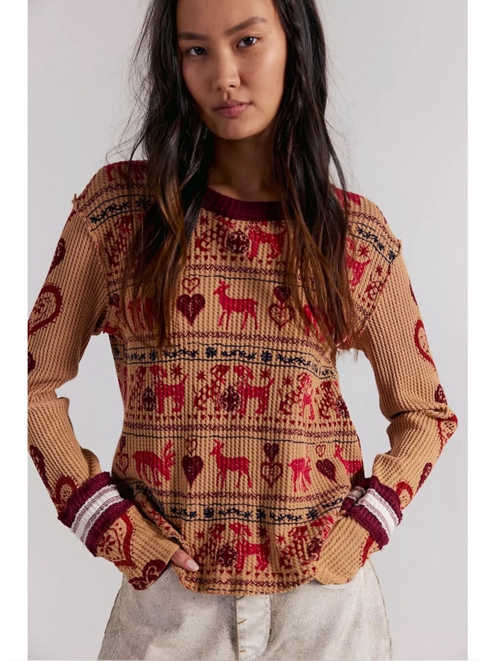 We the Free Free People Blissful Layering Tee Deer Heart Print Size M